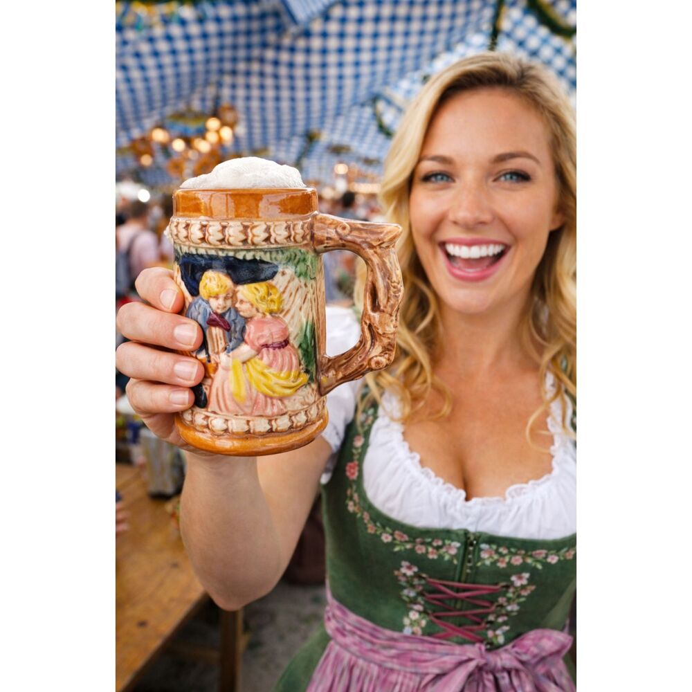 Vintage 4.5” Rare Beer Stein Mug Japan Oktoberfest Blonde Couple Ceramic